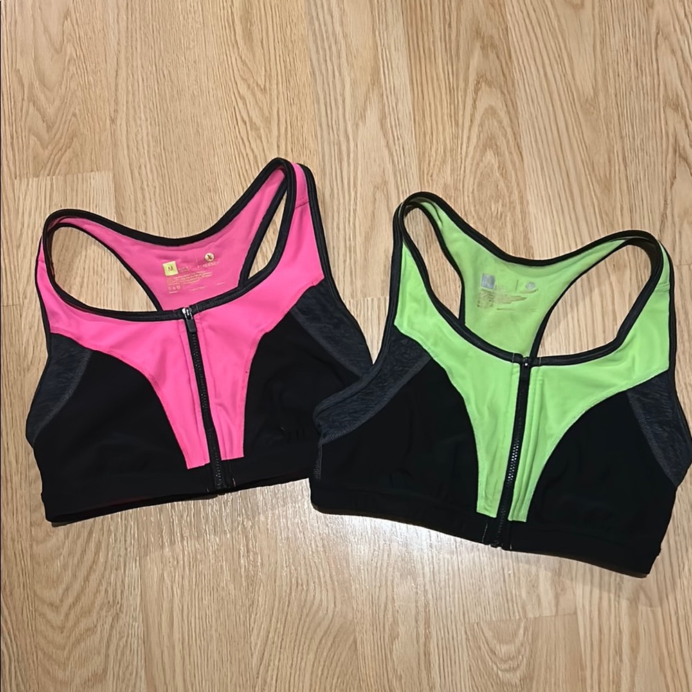 Women's Colorblock Sports Bras - Pink and Green
